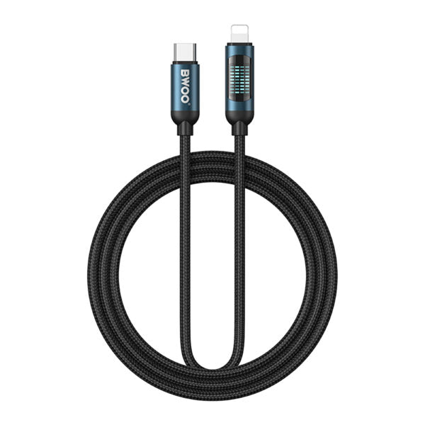 BWOO usb-c Lightning cablu 1m 27W with LED display, braided, Negru