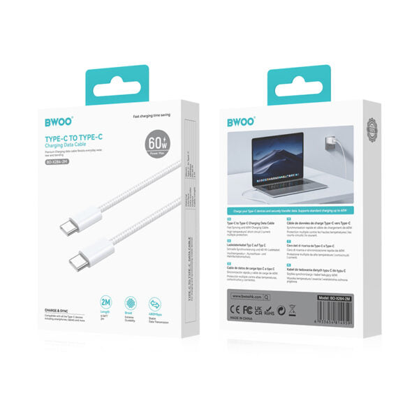 BWOO cablu USB-C - USB-C 2m 60W Alb