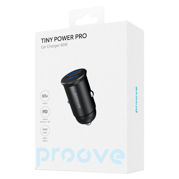 Încărcător auto Proove Tiny Power Pro PD USB‑C + USB‑A 65W negru