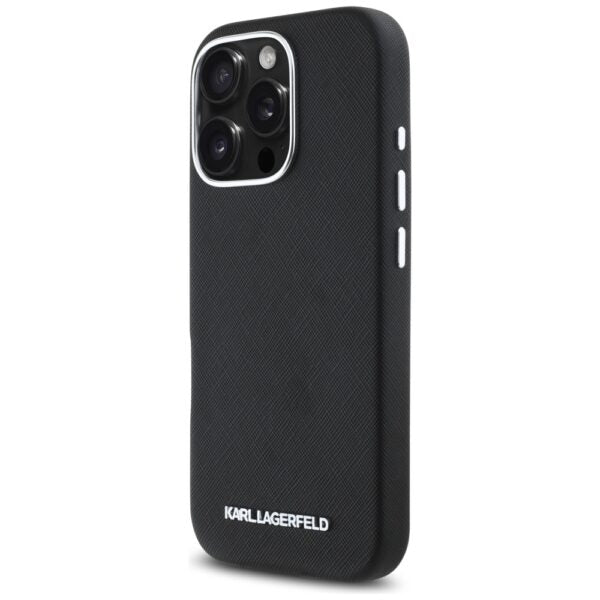 Husă pentru iPhone 16 Pro Karl Lagerfeld Hard MagSafe FW Saffiano Metal Logo 6,3" Black – Negru