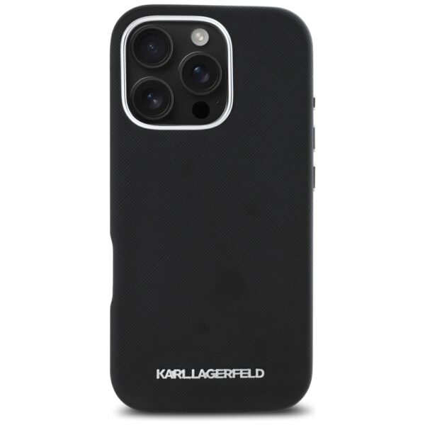 Husă pentru iPhone 16 Pro Karl Lagerfeld Hard MagSafe FW Saffiano Metal Logo 6,3" Black – Negru
