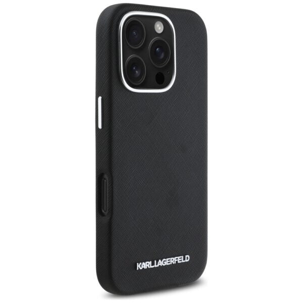 Husă pentru iPhone 16 Pro Karl Lagerfeld Hard MagSafe FW Saffiano Metal Logo 6,3" Black – Negru