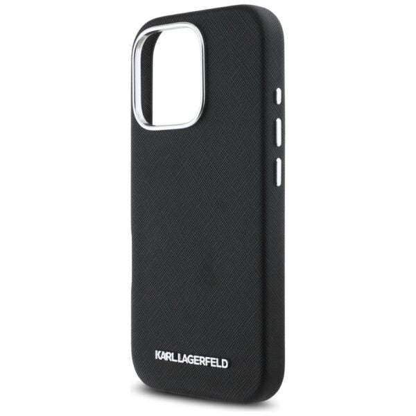 Husă pentru iPhone 16 Pro Karl Lagerfeld Hard MagSafe FW Saffiano Metal Logo 6,3" Black – Negru