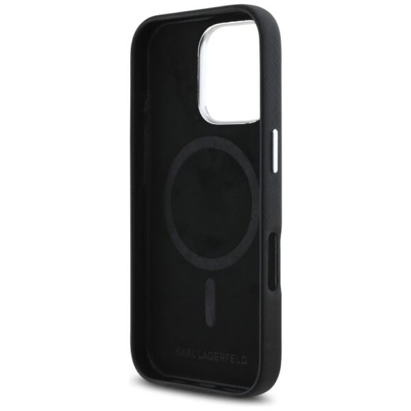 Husă pentru iPhone 16 Pro Karl Lagerfeld Hard MagSafe FW Saffiano Metal Logo 6,3" Black – Negru