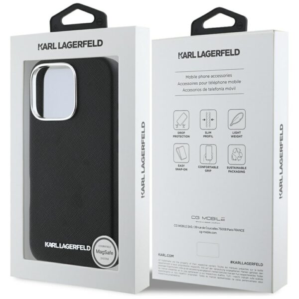 Husă pentru iPhone 16 Pro Karl Lagerfeld Hard MagSafe FW Saffiano Metal Logo 6,3" Black – Negru
