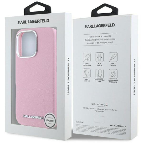 Karl Lagerfeld Hardcase MagSafe FW Saffiano Metal Logo case for iPhone 16 Pro 6,3" Pink