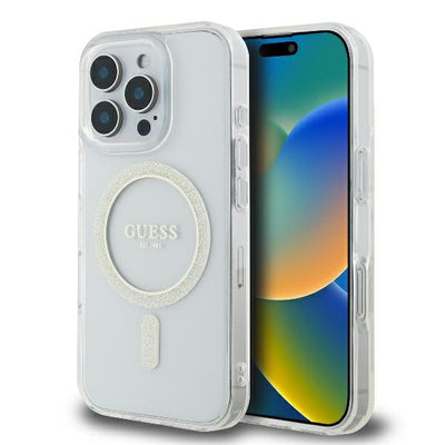 Husa Guess HC Magsafe IML Glitter Circle pentru iPhone 16 Pro 6,3" Transparent