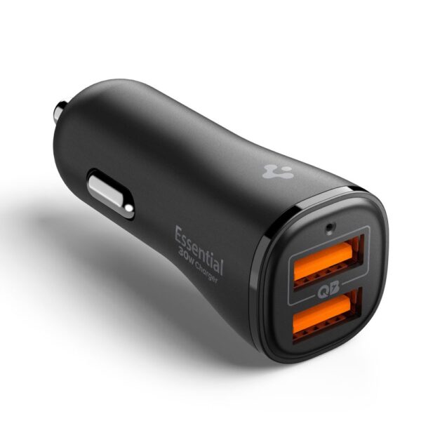Încărcător auto Spigen Essential EV302 2‑Port 30W negru