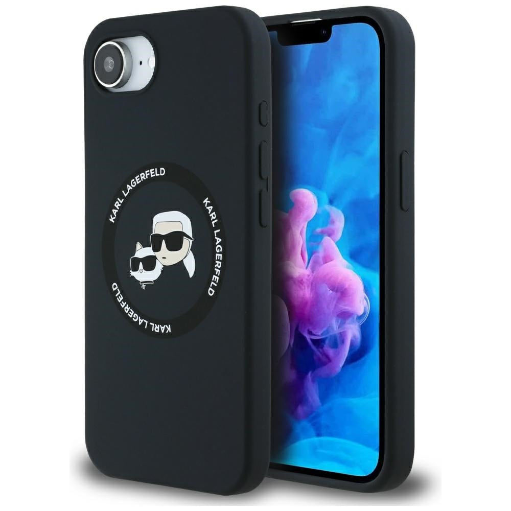 Husă pentru iPhone 16 Karl Lagerfeld HC MagSafe Silicone Double Heads e Black – Negru