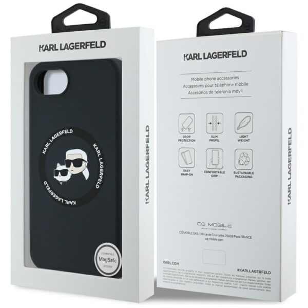 Husă pentru iPhone 16 Karl Lagerfeld HC MagSafe Silicone Double Heads e Black – Negru