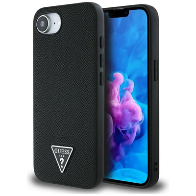 Husa Guess HC Magsafe Grained PU Triangle Logo pentru iPhone 16e Negru