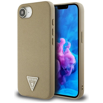 Husa Guess HC Magsafe Grained PU Triangle Logo pentru iPhone 16e Maro
