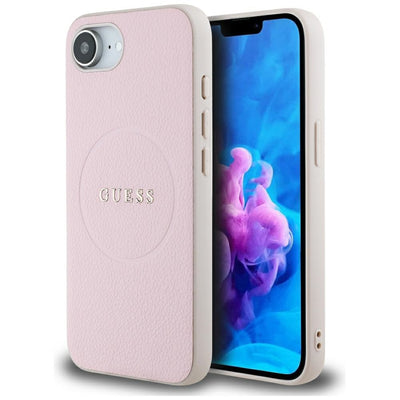 Husa Guess HC Magsafe PU Grained Auriu Ring pentru iPhone 16e Roz