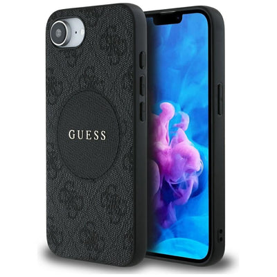 Husa Guess HC Magsafe PU 4G Circle cu Classic Logo pentru iPhone 16e Negru
