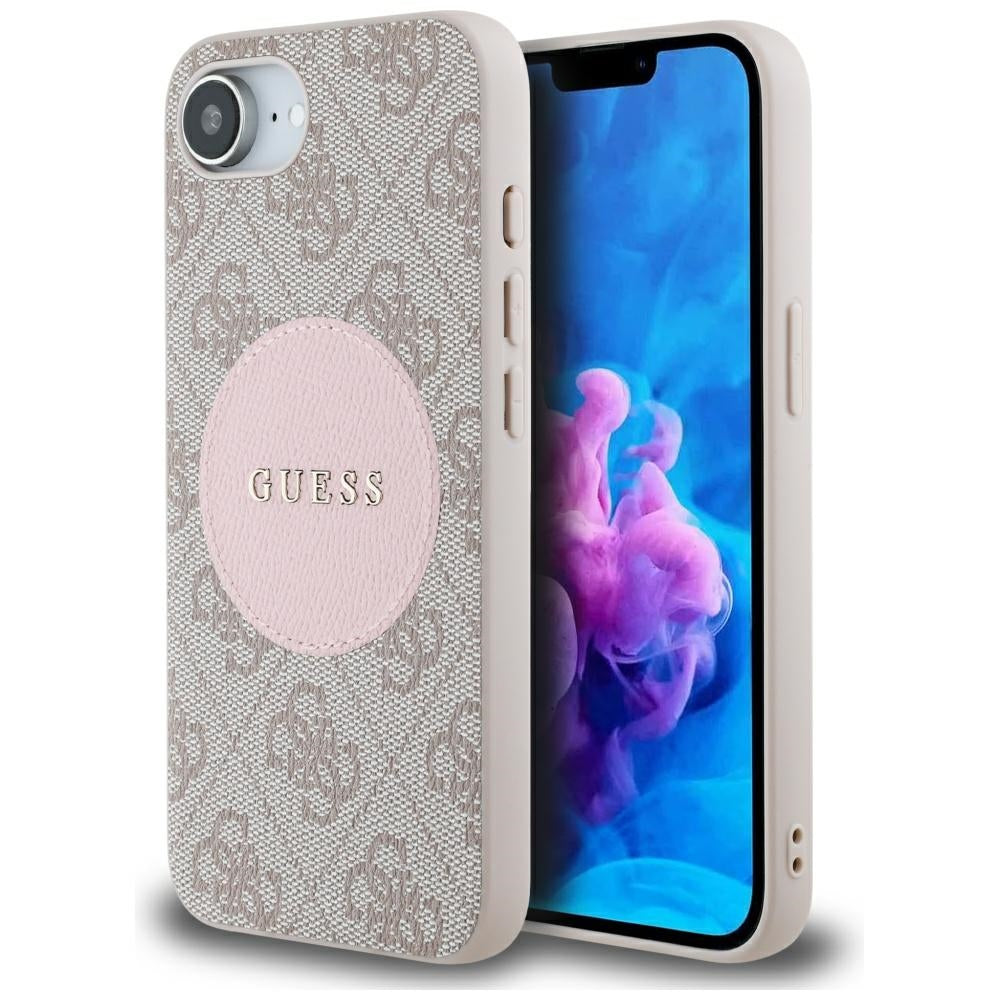 Husa Guess HC Magsafe PU 4G Circle cu Classic Logo pentru iPhone 16e Roz
