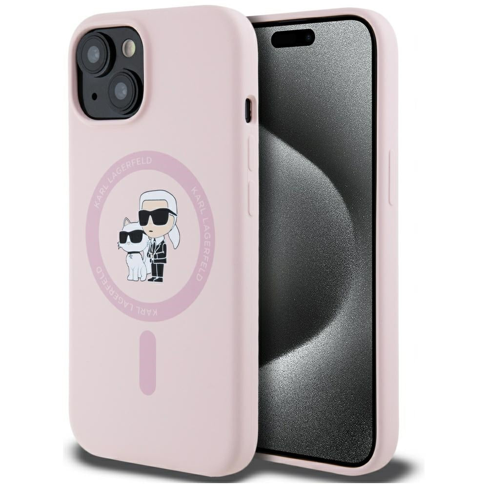 Husa Karl Lagerfeld HC Magsafe Silicone KC Body Ring pentru iPhone 15 Roz