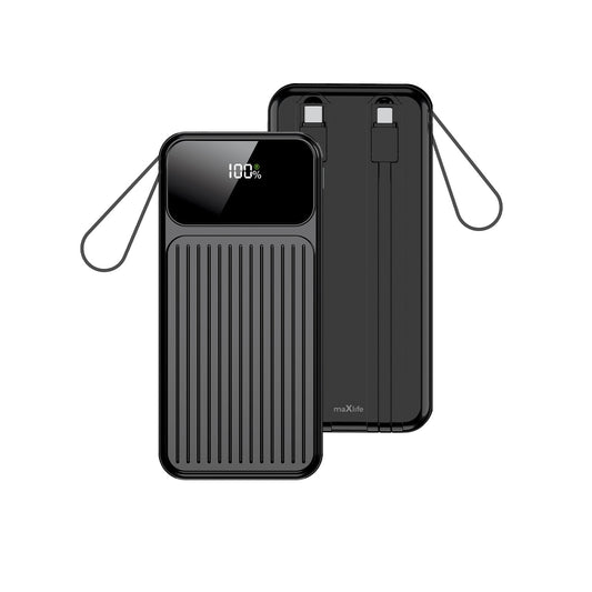Maxlife power bank with built-in cables MXPB-06 PD QC 22,5W 10000 mAh negru