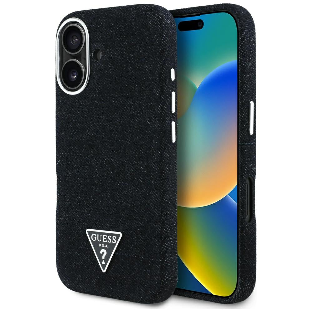 Husa Guess HC Magsafe FW Denim Triangle Logo pentru iPhone 16 Negru