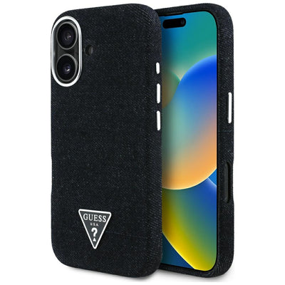 Husa Guess HC Magsafe FW Denim Triangle Logo pentru iPhone 16 Negru