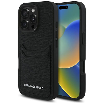 Husa Karl Lagerfeld HC Grained PU Cardslot Metal Elong pentru iPhone 16 Pro Max Negru