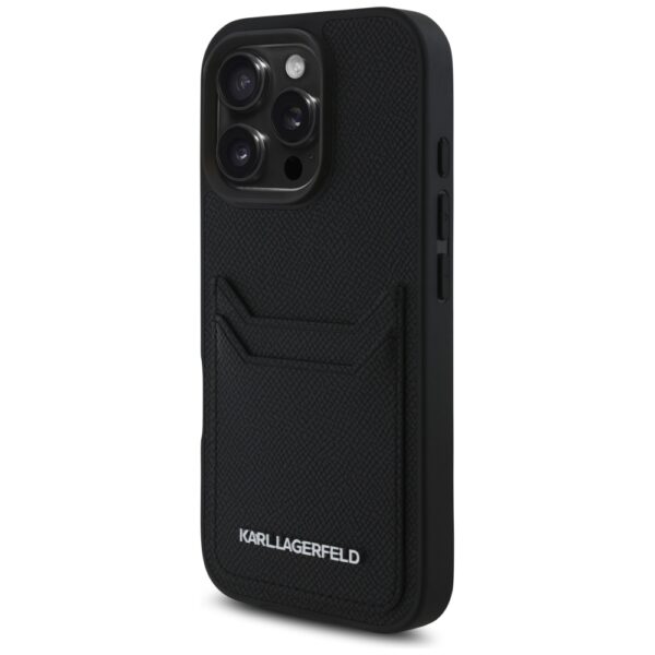Husă pentru iPhone 16 Pro Max Karl Lagerfeld HC Grained PU CardSlot Metal Elong Black – Negru