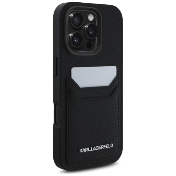 Husă pentru iPhone 16 Pro Max Karl Lagerfeld HC Grained PU CardSlot Metal Elong Black – Negru