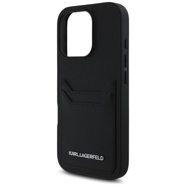 Husă pentru iPhone 16 Pro Max Karl Lagerfeld HC Grained PU CardSlot Metal Elong Black – Negru
