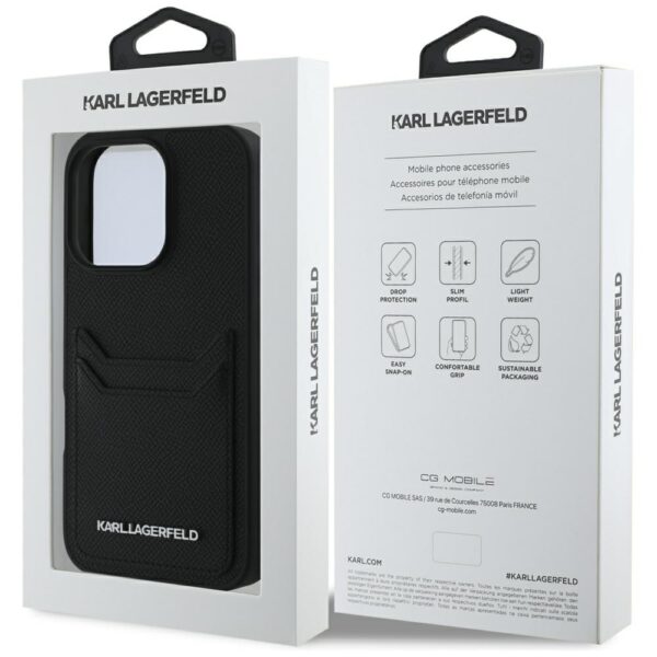Husă pentru iPhone 16 Pro Max Karl Lagerfeld HC Grained PU CardSlot Metal Elong Black – Negru