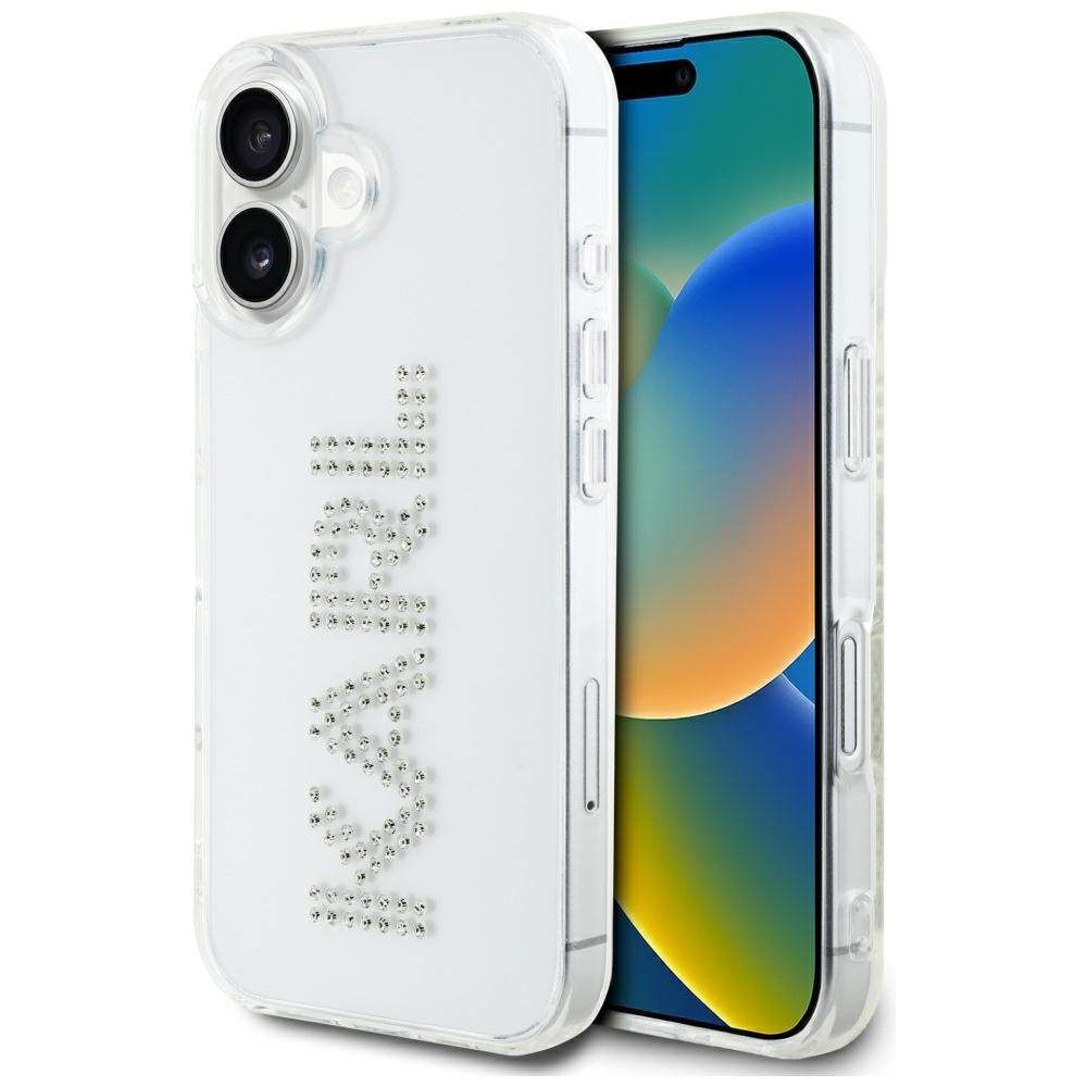 Husa Karl Lagerfeld HC IML Rhinestones Logo pentru iPhone 16 Transparent