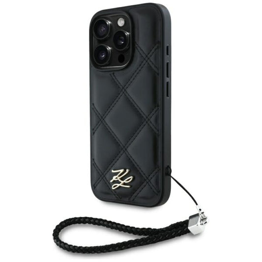 Husă pentru iPhone 16 Pro Karl Lagerfeld HC Quilted PU Initial Logo & Chain Strap Black – Negru