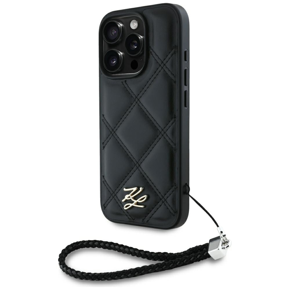 Husă pentru iPhone 16 Pro Karl Lagerfeld HC Quilted PU Initial Logo & Chain Strap Black – Negru