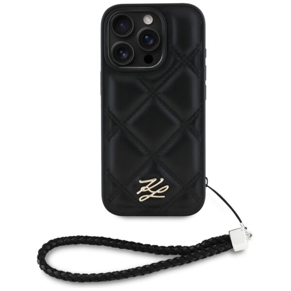 Husă pentru iPhone 16 Pro Karl Lagerfeld HC Quilted PU Initial Logo & Chain Strap Black – Negru