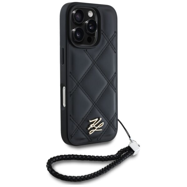 Husă pentru iPhone 16 Pro Karl Lagerfeld HC Quilted PU Initial Logo & Chain Strap Black – Negru
