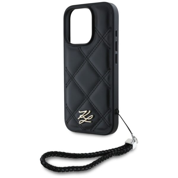 Husă pentru iPhone 16 Pro Karl Lagerfeld HC Quilted PU Initial Logo & Chain Strap Black – Negru