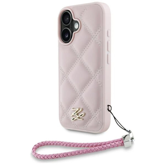 Karl Lagerfeld HC Quilted PU Initial Logo & Chain Strap case for iPhone 16 Pink