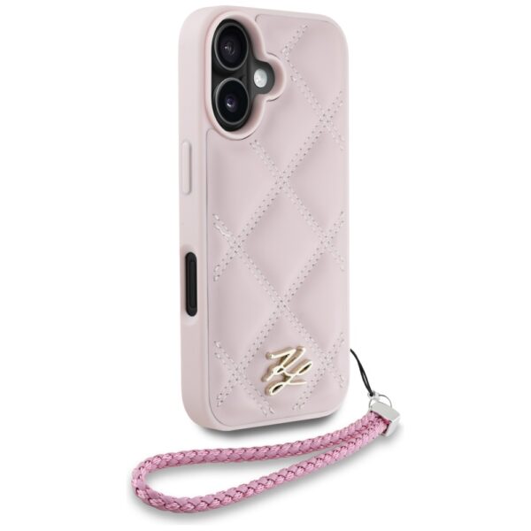 Karl Lagerfeld HC Quilted PU Initial Logo & Chain Strap case for iPhone 16 Pink