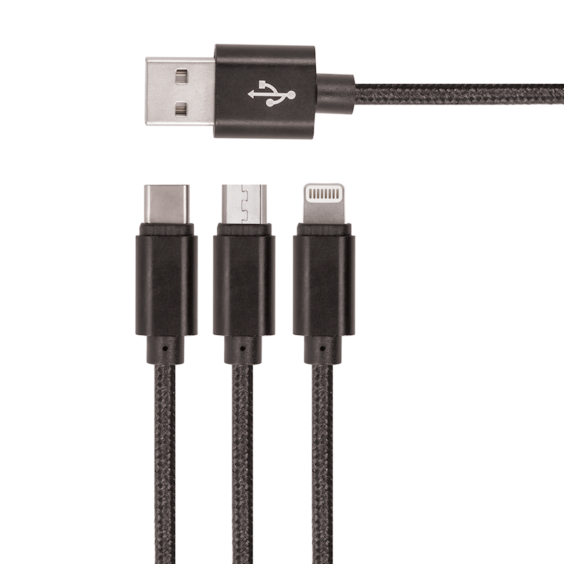 Cablu Setty 3in1 USB Nylon Negru R