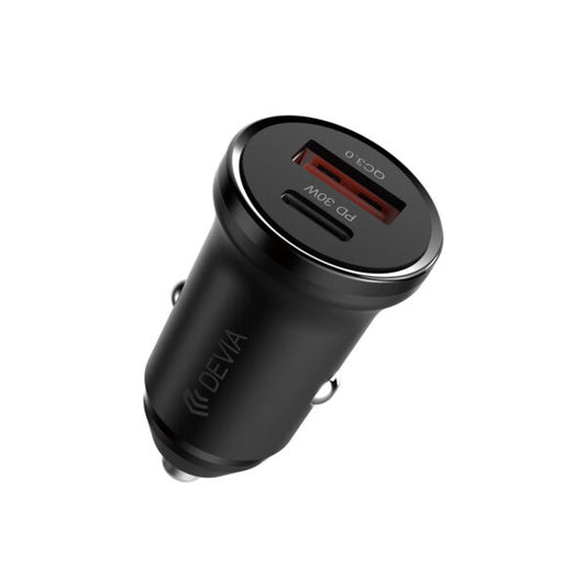 Devia – Încărcător Auto Smart Mini PD/QC 3.0, 30W, 1×USB + 1×USB‑C, Alb