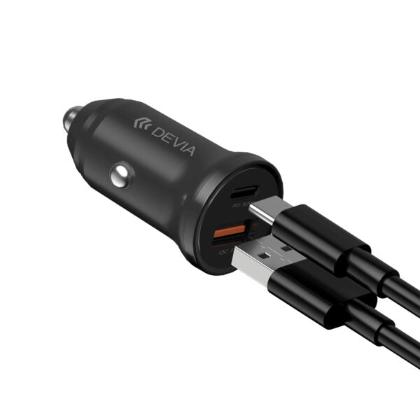 Devia – Încărcător Auto Smart Mini PD/QC 3.0, 30W, 1×USB + 1×USB‑C, Alb