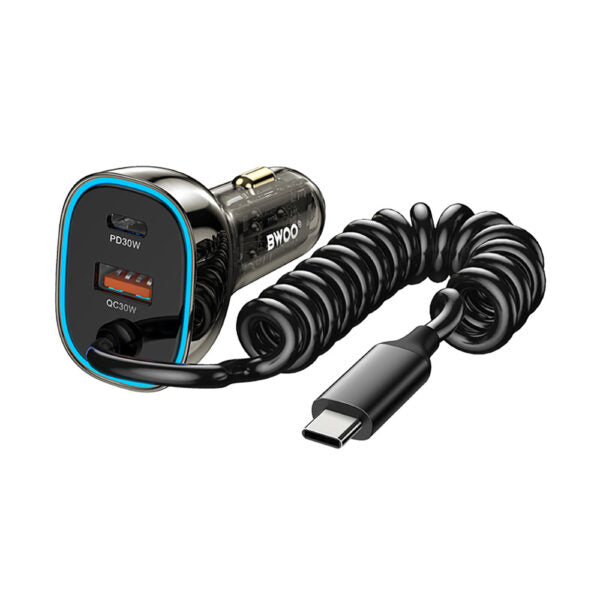 Încărcător auto BWOO CC96C 30W PD 1x USB‑C 1x USB cu cablu USB‑C, gri