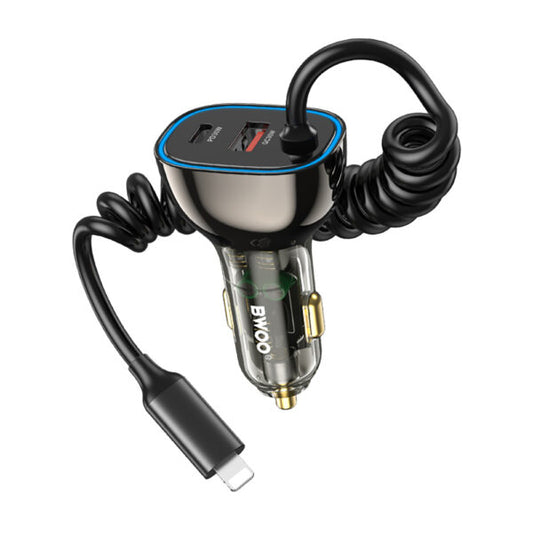 Încărcător auto BWOO CC96L 30W PD 1x USB‑C 1x USB cu cablu Lightning gri