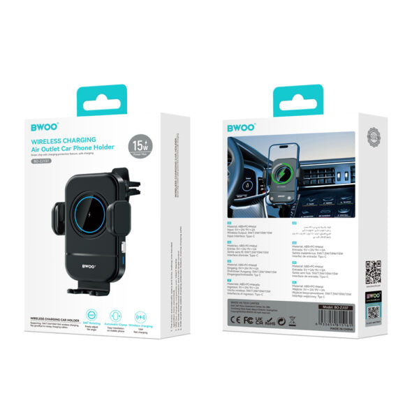 Suport auto BWOO ZJ137 cu încărcător wireless automat 15W