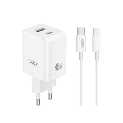 Cablu XO Incarcator priza Ce36 PD 45W 1x Usb-c 1x USB Alb + Usb-c - Usb-c