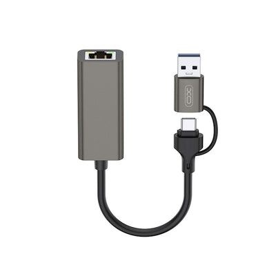 Adaptor XO HUB Hub018 2w1 Usb-usb-c - Rj45 Gri