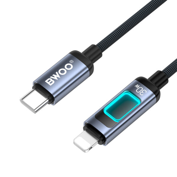 BWOO X324CL braided fast charging cablu with light display PD 27W USB-C - Lightning