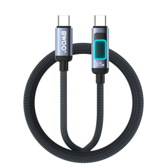 BWOO X324CC braided fast charging cablu with light display PD 65W USB-C - USB-C