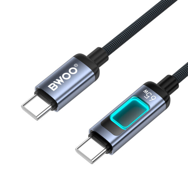 BWOO X324CC braided fast charging cablu with light display PD 65W USB-C - USB-C