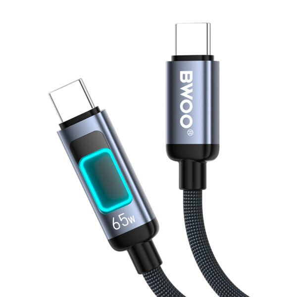 BWOO X324CC braided fast charging cablu with light display PD 65W USB-C - USB-C