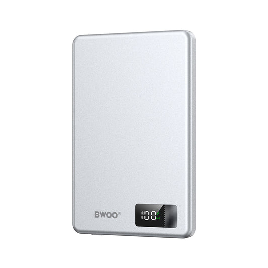 BWOO magnetic power bank P75 PD 20W 5000 mAh with digital display and USB-C port argintiu