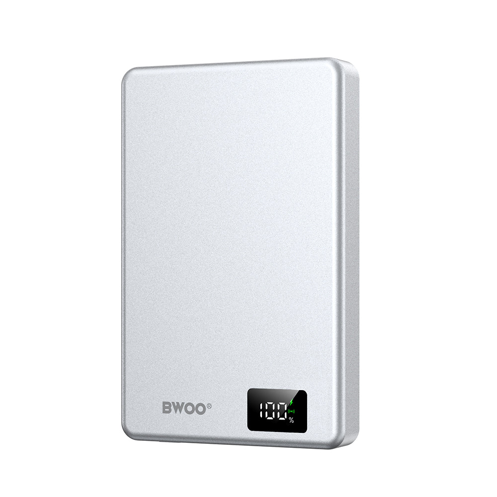 BWOO magnetic power bank P76 PD 20W 10000 mAh with digital display and USB-C port argintiu